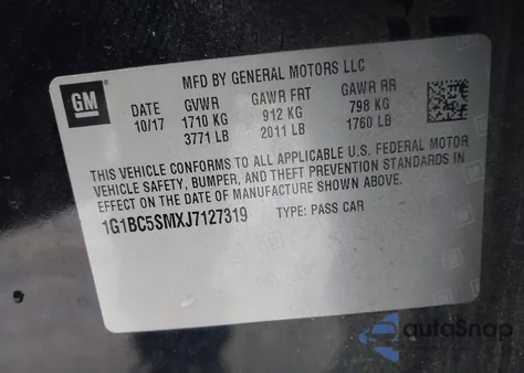 2018 Chevrolet Cruze Ls Auto z USA, uszkodzony, nr VIN 1G1BC5SMXJ7127319